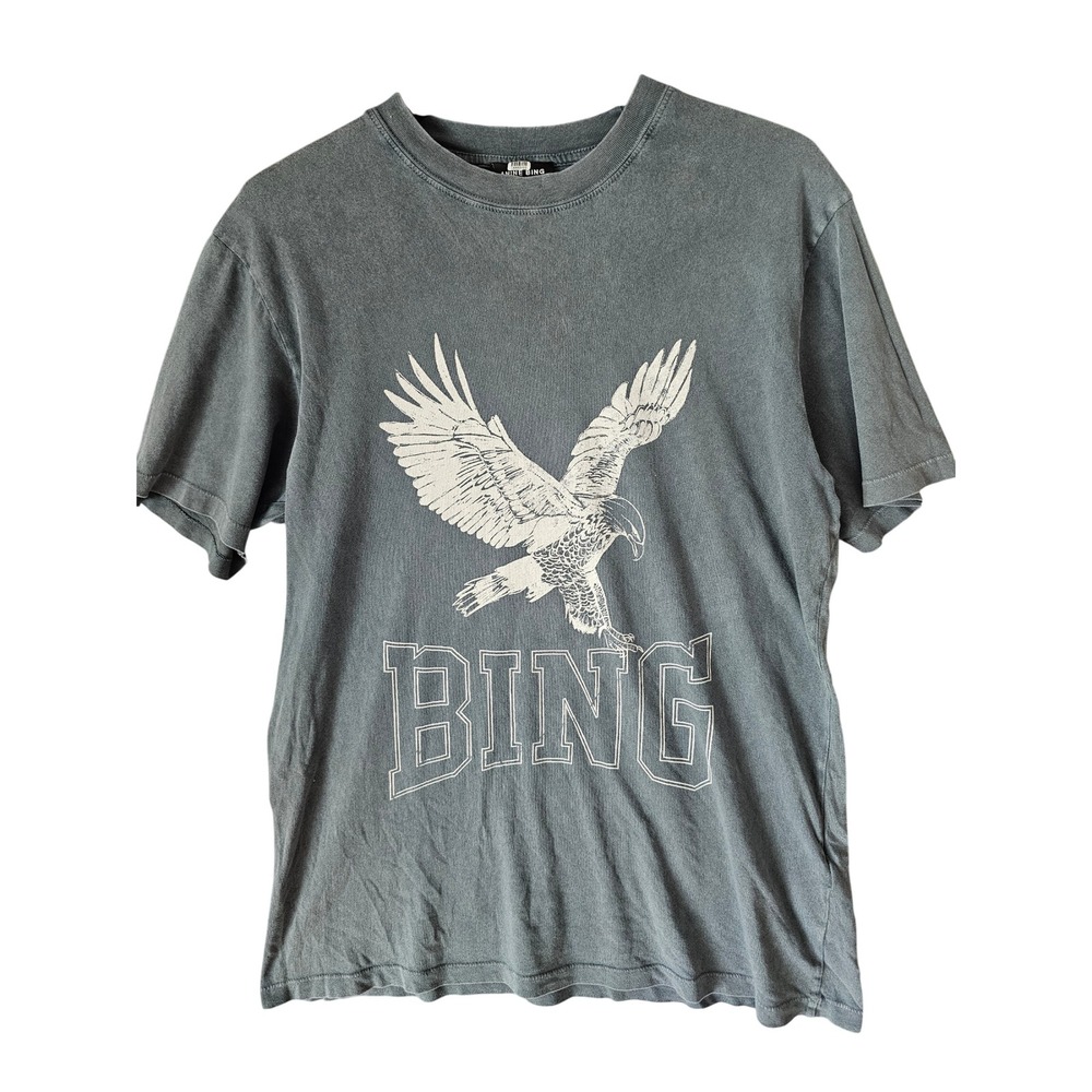 Anine Bing Eagle Bing Graphic T-Shirt Faded Charcoal Grey Vintage Style Cotton